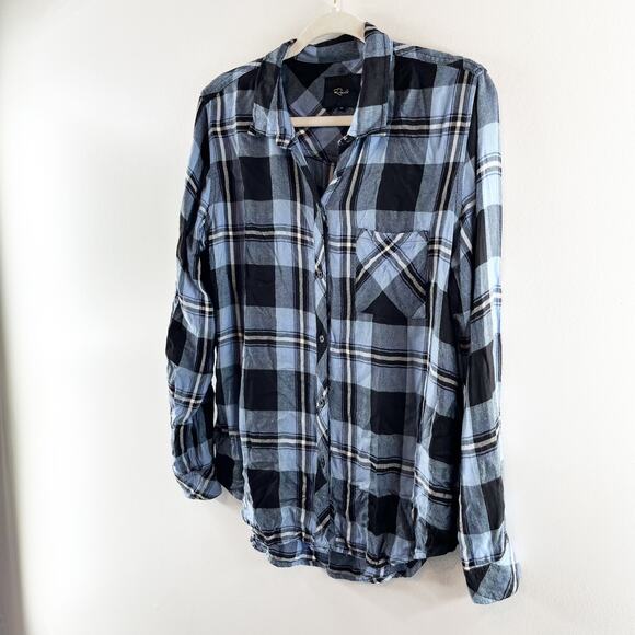 Rails Hunter Long Sleeve Flannel Plaid Button Down Shirt Current Onyx White M - Picture 7 of 8